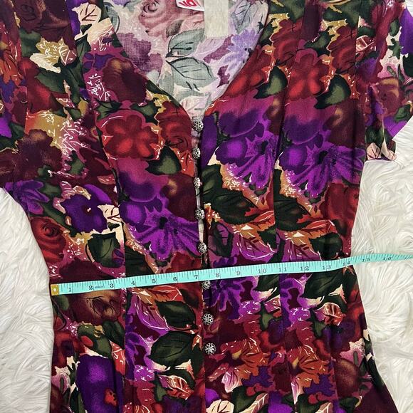 Vintage 90s No Boundaries Dark Floral Button Front Midi Dress Tie Back Dress - Picture 8 of 10